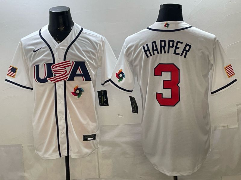 Men 2026 World Cub USA #3 Harper White Game Nike MLB Jersey style 0010->more jerseys->MLB Jersey